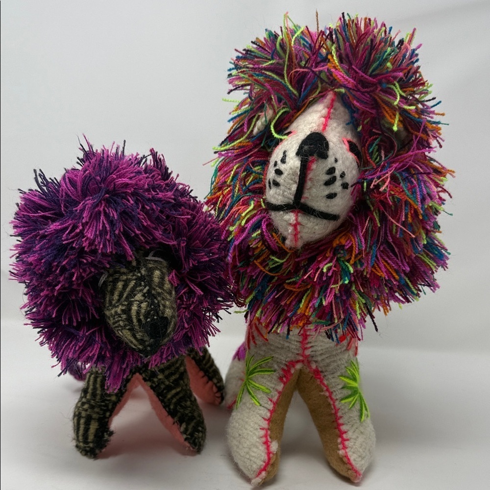 Mexican Folk Art Lion Wool Animalitos Colorful Plush Lion Set 8” & 10” toys